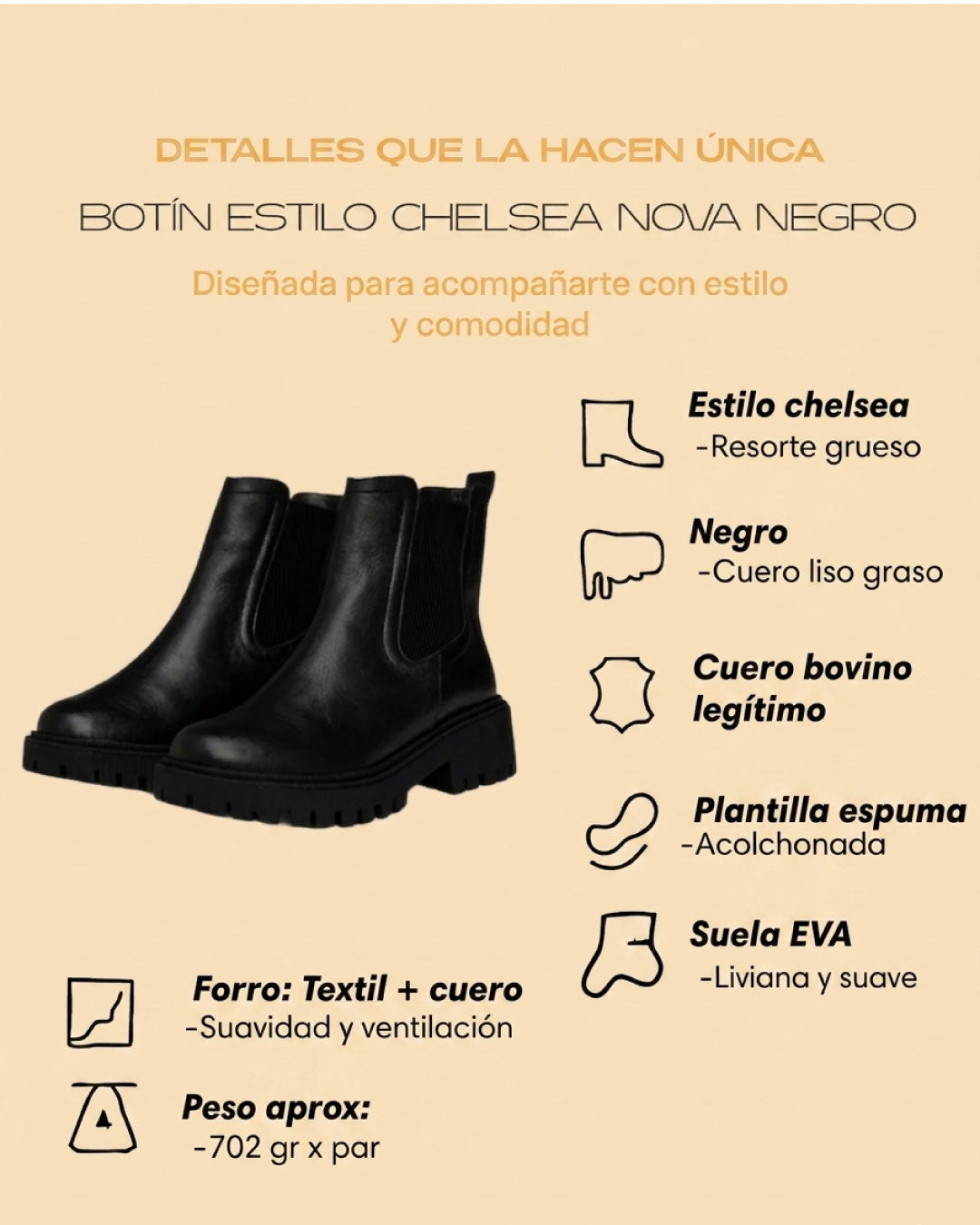 Botín Nova negro – Botín en cuero negro con estilo chelsea