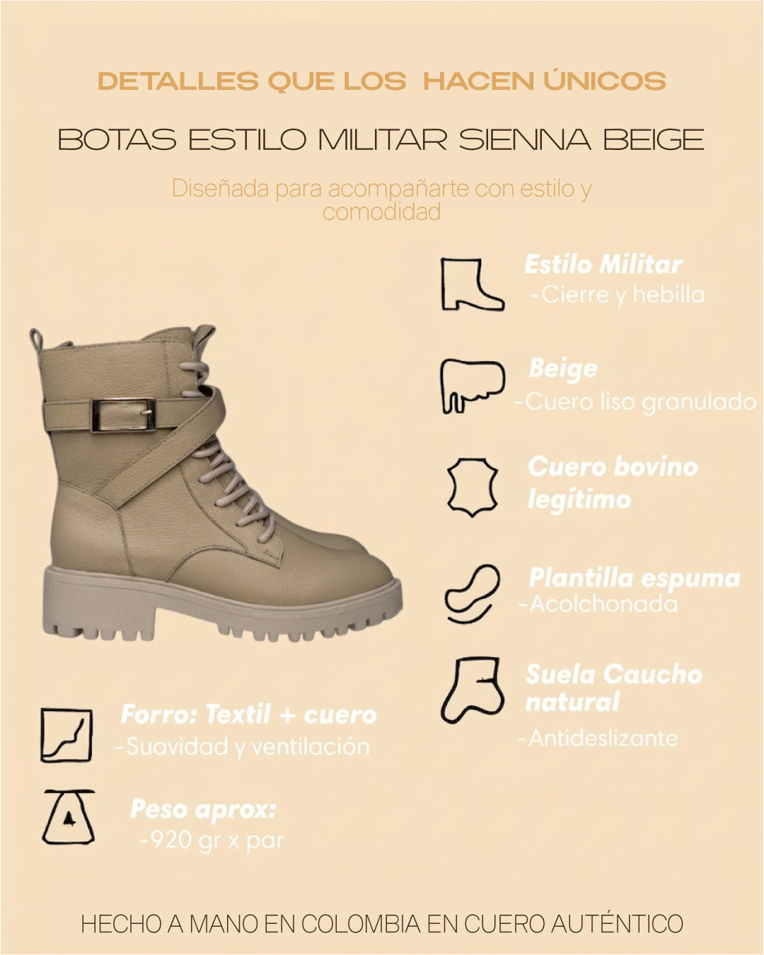 Botas de cuero Sienna beige – Sofisticación natural y hecha a mano