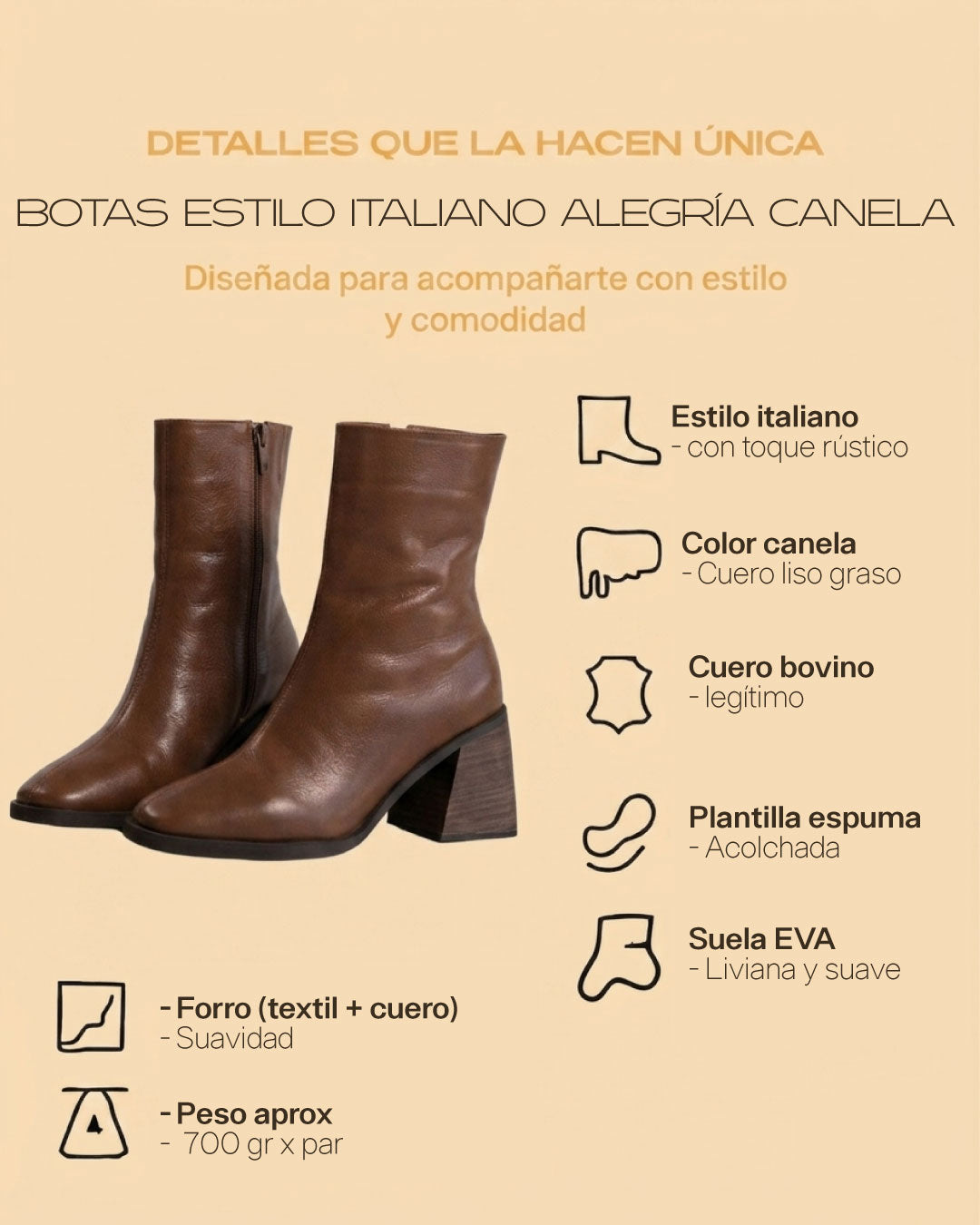 Botín Alegría Canela con Estilo Clásico Italiano