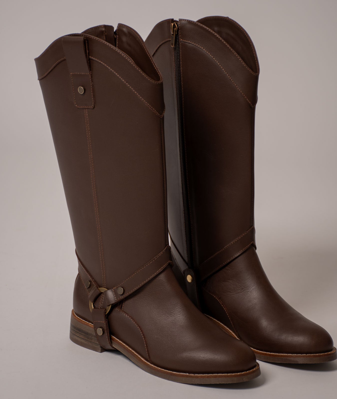 Bota convertible Vera café | Botas caña larga mujer en cuero