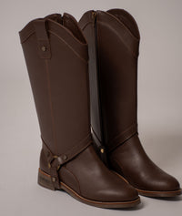 Bota convertible Vera café | Botas caña larga mujer en cuero