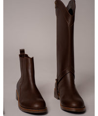Bota convertible Vera café | Botas caña larga mujer en cuero