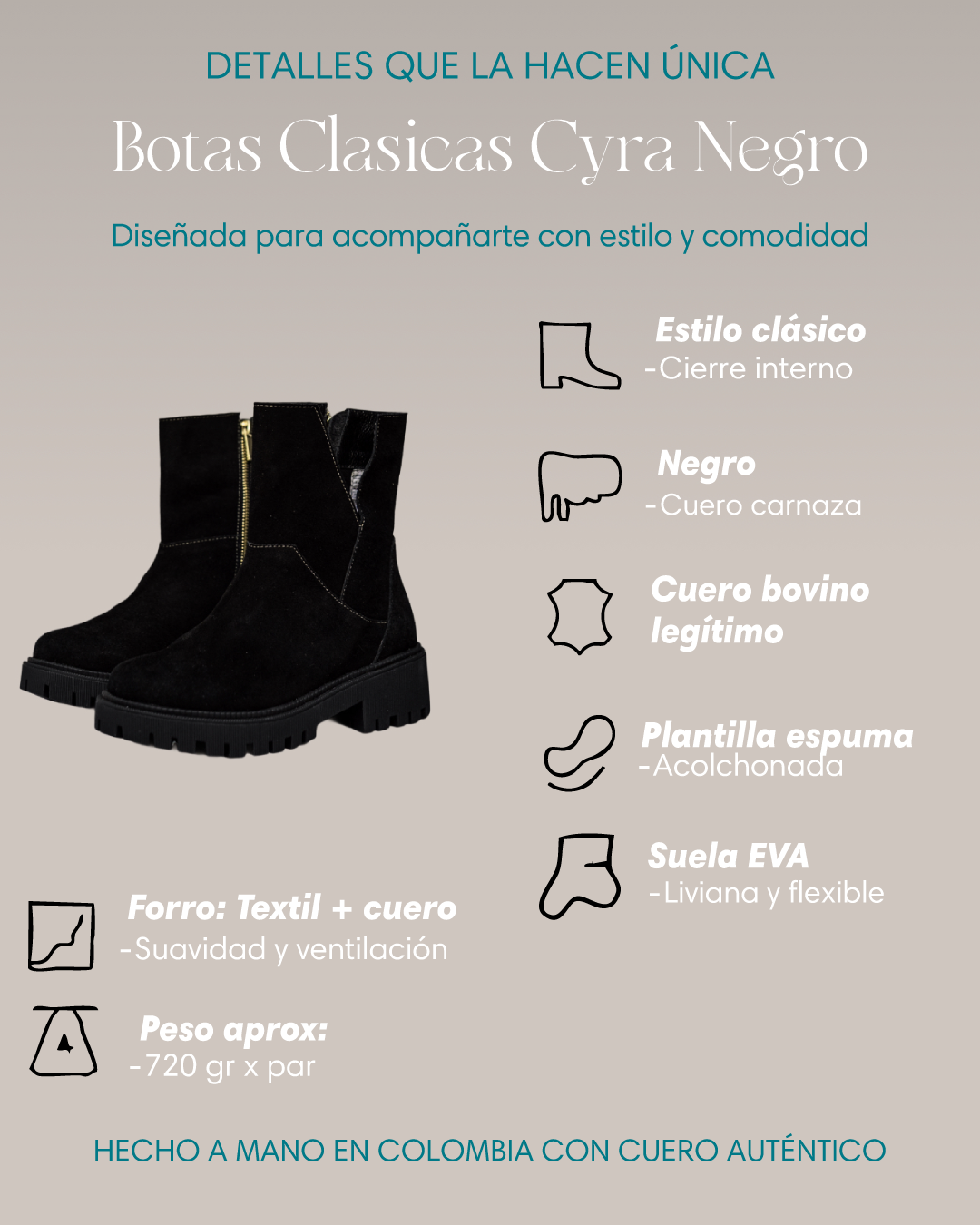 Botín de cuero Cyra negro – Sofisticación atemporal hecha a mano