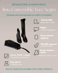 Bota Convertible Vera Negro | Botas caña larga de cuero